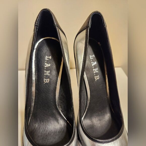 L.A.M.B. Silver/Black Leather "Needle Heel" Pumps Sz. 6 Ret.$498 - Picture 3 of 8